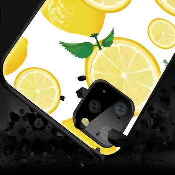 Črn Telefon Primeru Za Apple iPhone 11 12 Pro Max Mehki Silikonski Capa Za iPhone 7 XR X Plus Kritje Zeleno Listje, Sadje, Limona, Breskev