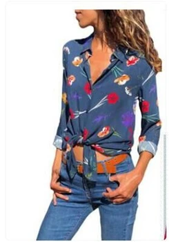 Nove Modne Ženske Cvetlični Poletne Majice Dolg Rokav Priložnostne Svoboden Šifon Shirt Ženski Svoboden Bluzo