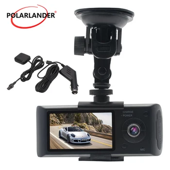 140 Stopinj Cam Video Snemalnik Dual Objektiv 2,7-Palčni TFT LCD Z GPS Camaras Duales 3D G-Senzor X3000 R300 Vozila Avto DVR
