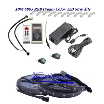 5050 RGB Sanje Barve 6803 LED Trak +IC 6803 RF Daljinski Controll +napajalnik 5m -30 m kit beli pcb in Črno PCB