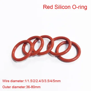200PCS OD36-80 mm Rdeča Silikonsko O Ring Tesnila Nepremočljiva Visoke Temperature Odporen Tesnilni Obroč Hrane Silikona Žice Dia 1-5mm