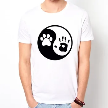 Pes Človekovih Yin Yang Tiskanja Moški majica Fashion Priložnostne Smešno Majico Za Človeka, Bela Vrh Tee Harajuku Hipster Ulica F760