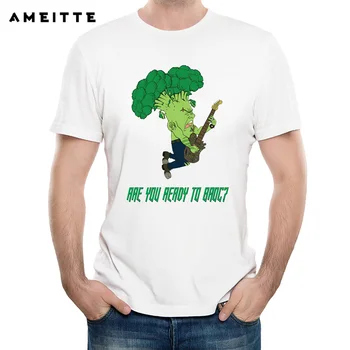 2019 AMEITTEFunny risanka brokoli, igranje električne kitare Majica s kratkimi rokavi Moški Punk Rock Natisnjeni T-Shirt Moda Ulične Vrhovi Tee