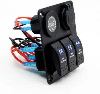 Stikala, 3 Banda Nepremočljiva Rocker Stikala Plošča z DC 12V Digitalni Voltmeter / 3.1 Dvojno USB in 3 LED Luči Swit