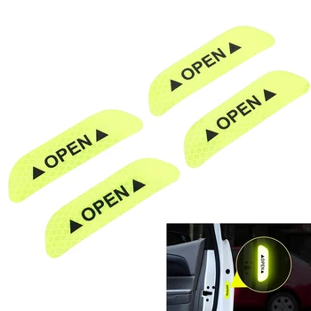 4x Fluorescentno zelena vrata avtomobila odprta nalepke, odsevni trak varnost opozorilo decal