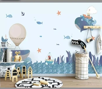 Po meri zidana Nordijska ustvarjalne ročno poslikano morskega kita, ilustracije, otroška soba, spalnica ozadju stene papirja