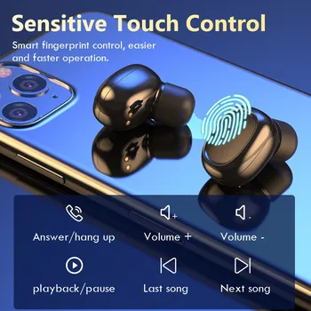 TWS Bluetooth Slušalke 5.0 Brezžične Slušalke Polnjenje Box Šport Vodotesne Slušalke v Uho Brsti z Mikrofonom za IPhone Android