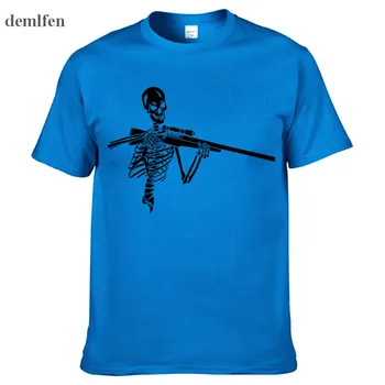 Novost Okostje Lovec Pištolo Lov T-shirt za Moške, Modni T Shirt Kul Vrhovi Kratek Rokav Bombaž Hipster Tees
