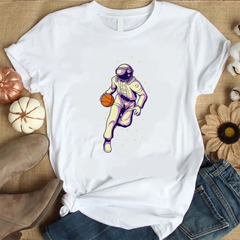 Retro košarkar Astronavt Galaktični Majica s kratkimi rokavi Ženske Harajuku Kratek Rokav T-shirt korejskem Slogu Tshirt Moda Vrh Tees