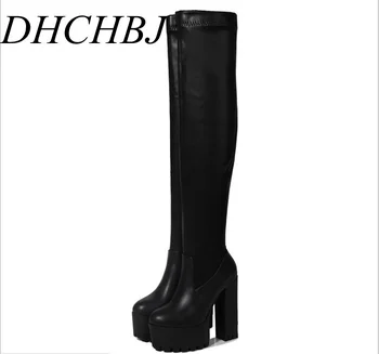 Evropski in Ameriški nad kolena čevlji 15 cm super visoke pete dolgo čevlji 2020 novo strogo vertikalne ženske čevlji modni elastična boot