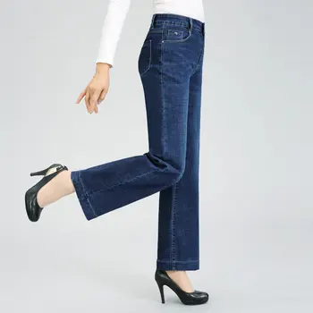 Ženske Širok Noge Jeans Hlače Jesen Pomlad Priložnostne Modra Traper Hlače Ženske Jeans Plus Velikost Visoko Pasu Ulične Korejski Slog Lady