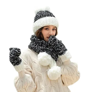 перчатки зимние женские Tri-kos pletene klobuk + šal + rokavice Multicolor elegantno перчатки женские