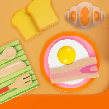 Smešno Otroci Pretvarjajo Vlogo Igra Lepe Oranžne Simulacije Zajtrk Nastavite Igrače Kuhinjske Mleko, Jajce Hrane Lesene Igrače Za Otroke, Izobraževanje Igrače