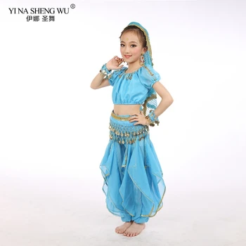 Kratek Rokav Otrok Ples Trebuh Kostum 3pcs Nastavite Otroci Uspešnosti Indijski Ples Otrok Dekle Bellydance Dekle Ples Kostum Set