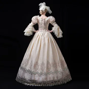 Svetloba šampanjec beading letnik rokoko srednjeveško obleko renaissance Obleke kraljice Viktorije/Marie/ Belle Žogo/drama/žogo obleke