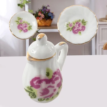 15 kos čaj, Porcelan nastavite Lutke miniaturni živila, Kitajski rose jedi pokal