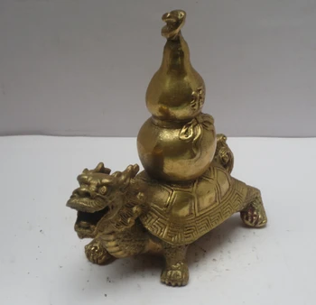 Brezplačna dostava za Kovinske Obrti Kitajski Medenina Vklesan želva, Zmaj , Kip, Feng Shui Gourd Figur