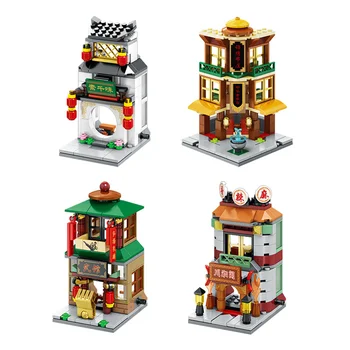 490Pcs Mini Street gradniki Igrače Za Otroke Kitajski Stil Trgovina Model Otroke DIY Ustvarjalna Igrača Združljiv Z Legoed Mesto