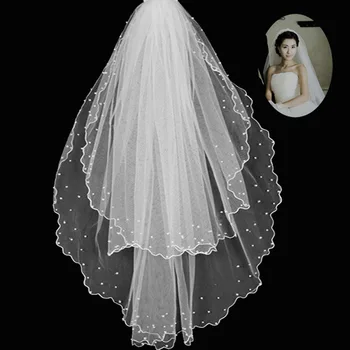 Dvojna plast ročno izdelanih kroglic poročni veil večplastne tančico poročno obleko, tančico, pribor preprosto