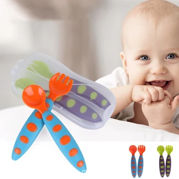 1Set/2Pcs Baby Žlico Vilice Nastavite Otrok Utensil Varnostne Posode za Hranjenje Srebrni Darilo