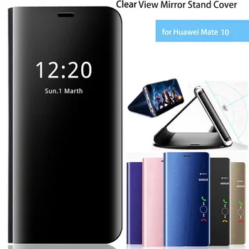 Za Huawei Mate 10 Pokrov Jasno Ogledalo Usnja Flip Stojalo Primeru Telefon