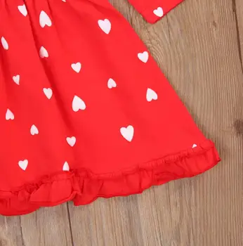 Dragi Otroci, Dekleta, Obleko Pismo Srce, ki Tiskanja Krog Vratu Dolg Rokav Rdečo Obleko iz Enega Kosa Valentinovo Oblačila