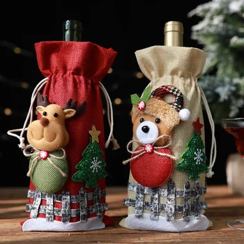 3Pc Božič, Rdeče Vino, Steklenica Zajema Vrečko Perilo Počitnice Šampanjec Steklenico Kritje Božični Okraski za Dom
