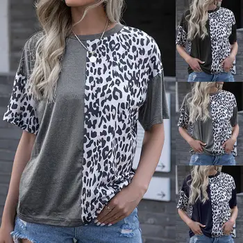 Leopard Mozaik majica s kratkimi rokavi Ženske Poletje Stilsko Kratek Rokav O Vratu Leopard Mozaik Svoboden T-shirt Bluzo 2020 Novo Tee Majice