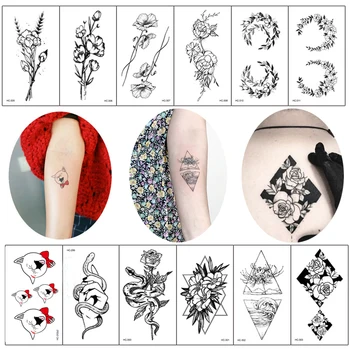 500pc Začasne Tetovaže Nalepke Ponaredek Malo Element Body Art Bela Risba Balet Cvetje Black Priljubljenih Vodnih Prenos Cvetlični