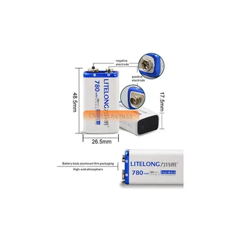 4pcs 9v Polnilne 780mAh Litij-ionska Baterija+1PCS Smart Polnilec s Adapter