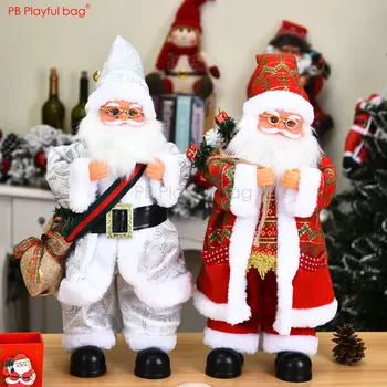 Igriv vrečko 45 CM Glasbeni Santa dejanje slika Božič Ornamets Mahati Santa Claus Smešno otroci igrače Božično darilo AA98