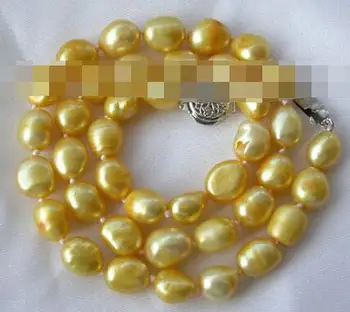 Omamljanje 9-10 mm baročno zlato sladkovodnih kultiviranih biserna ogrlica, ki s1011