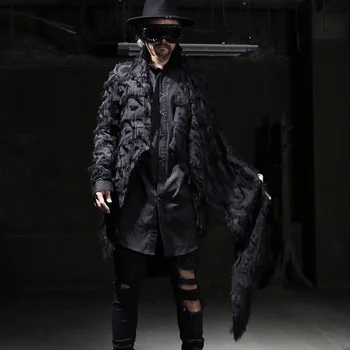 Devil serije punk moška asimetrični klub lase stilist osebnost trenchcoat trend modni vidika pav tiskanja jakna