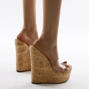 2020 Ženske Poletne Sandale Platformo 16 cm Visoke Pete Klini Pete Peep Toe Jasno Petah Prozorni Čevlji Dame Sandali