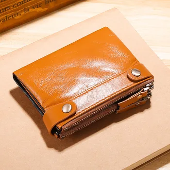 Pravega olja, vosek usnje mens denarnice Dvojno Hasp in Zadrgo Moški Vintage denarnica moška denarnica Veliko Zmogljivost RFID carteira masculina