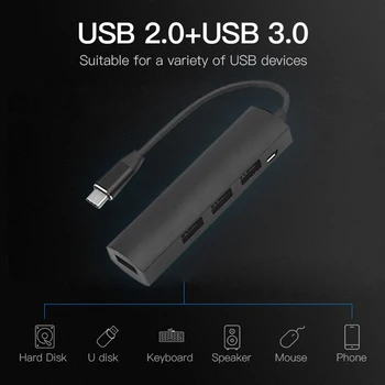4 v 1, USB HUB Razdelilnik USB 3.1 Tip-C Pretvornik za PC Računalnik Telefon Multi-USB USB3.0 3 USB2.0 Adapter