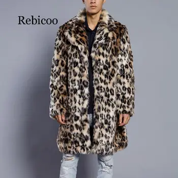 2019 jeseni in pozimi nove Evropske in Ameriške leopard barve, imitacija krzna, moške obleko ovratnik ovratnik plašč priljubljena topel plašč mal