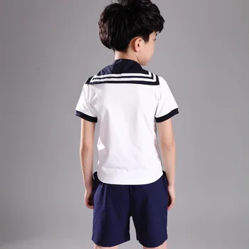 Šolskih uniform Nove modele, Dekleta, ki bo Ustrezala Fantje t shirt+Krilo Otroci Preppy Prugasta Šolsko Uniformo Za Dekleta Mornar Mornarica Fantje Oblačila
