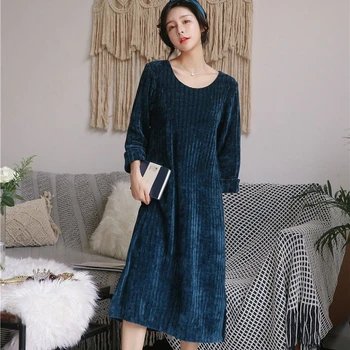 Nightdress ženske jeseni in pozimi nov dom storitve toplo plus Sleepwear korejski svoboden super dolg odsek pijama mehko more