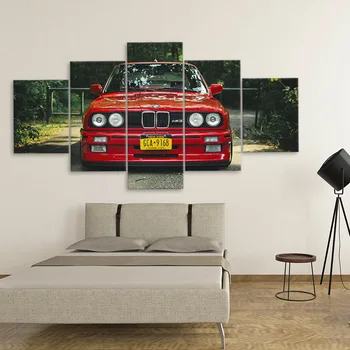 Platno, Natisnjen Plakat Doma Dekor 5 Kosov HD Retro Prestižnih Rdečih Šport Avto Slike Wall Art Slik, Dnevna Soba Modularni Uokvirjena