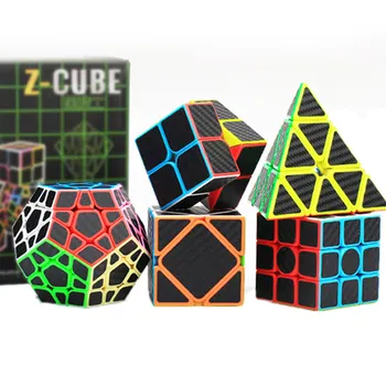 5pcs/set Pisane Ogljikovih Vlaken Magic Cube Nastavite 3x3x3 Hitrost Puzzle Trikotnik Dodecahedron Os Ogledalo Kocka Otroci Igrače