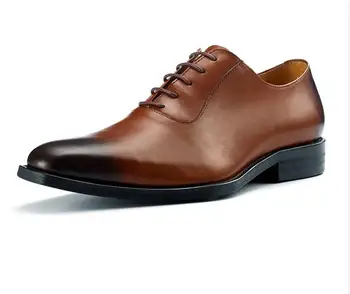 Kvadratni vodja poslovno obleko prva plast usnja čevlji navaden Oxford čevlji čipke, ročno izdelane moške čevlje, usnje poročni čevlji