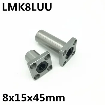 2pcs LMK8LUU za 8 mm gred linearnih ležajev kvadratno prirobnico kroglični ležaj bush 8x15x45 mm LMK8 Brezplačna Dostava