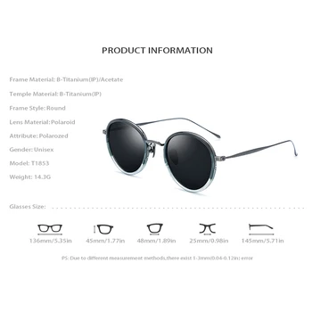 Titana Acetat sončna Očala Ženske 2019 Moda Polarizirana Sunglass blagovne Znamke Oblikovalec Letnik Okrogla sončna Očala za Moške Odtenki T1853