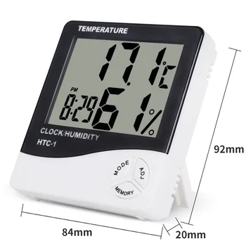 50pcs Digitalni LCD Sobi Elektronski Temperatura Vlažnost Meter Higrometer Vremenske Postaje Budilka HTC-1