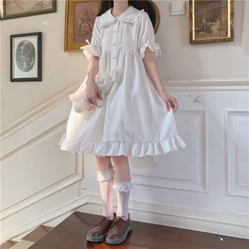 Japonski Sladko Dekle, Lolita Drees Kawaii Peter Pan Ovratnik Srčkan Ruffle Puff Rokav Drees Barva Elegantne Retro Lady Drees
