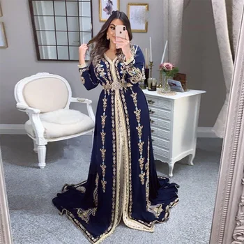 Moda Maroški Večerno Obleko Dolgo 2021 Črto Beaded Vezene Prom Obleke Z Dolgimi Rokavi Slaven Ženske Formalnih Obleke