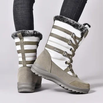 Ženske snow škornji trdna lepo modne blagovne Znamke na prostem moda nepremočljiva mid-tele tople plišastih oblog zimski škornji ženske