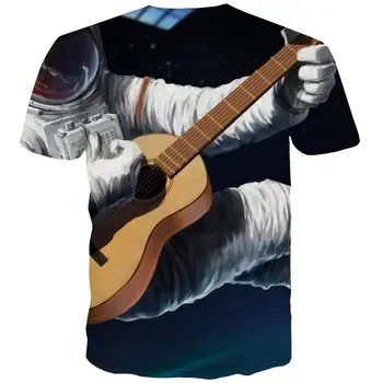 KYKU blagovne Znamke Astronavt majica s kratkimi rokavi Moški, Glasba, zabavne majice Kitara Tshirts Priložnostne Kratek Rokav Punk Rock Kul Stil Velika Velikost