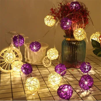 5M 28 Bela Vijolična Rattan Žogo LED Niz Vila Lučka Božič svate, Dekoracijo Guirlande Lumineuse Exterieur Guirlande